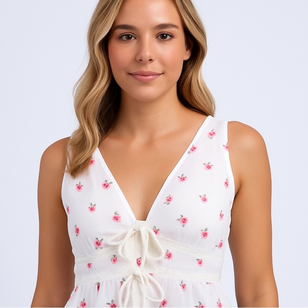 Coquette White with Pink Floral Top, Size L - Picture 17 of 17